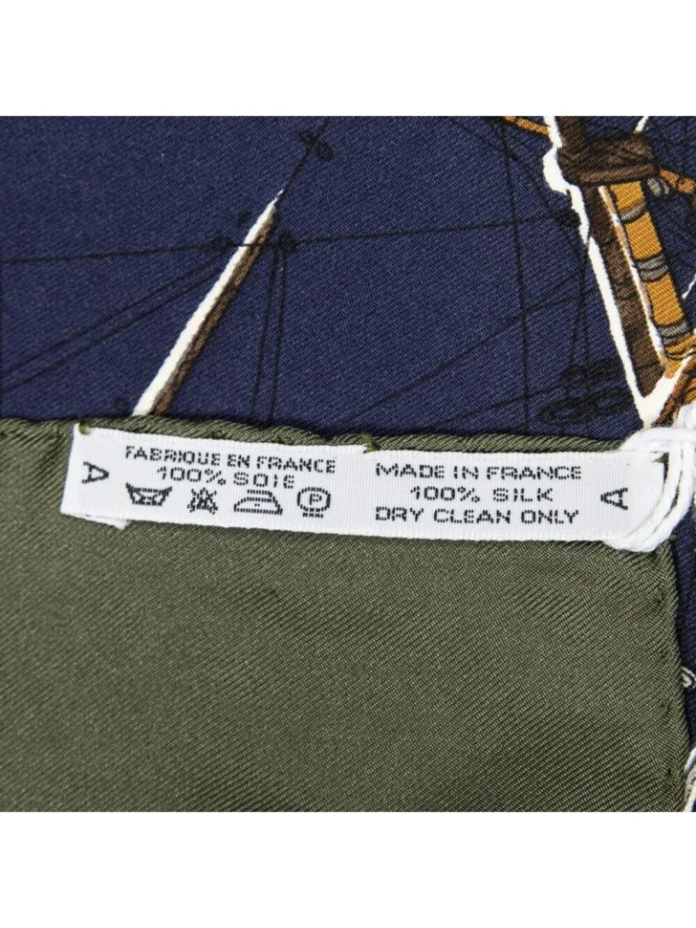 Hermes Scarf Dark Green Navy 100% Gold Twill Silk